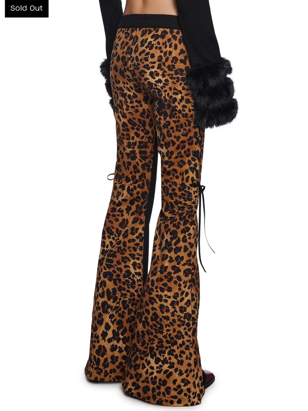 Dolls Kill Leopard Lace-Up Flare Pants - Black & Brown - Picture 2 of 10
